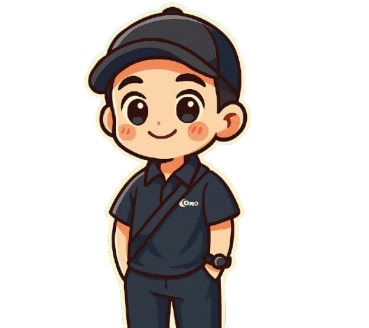 Close-up portrait of a smiling YouTube channel avatar with a blurred colorful background, showing a young Vietnamese man with short black hair and a friendly smile, wearing a red shirt